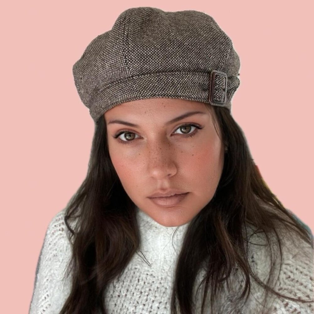 Nine West Tweed Beret – Brown Wool Blend Lined